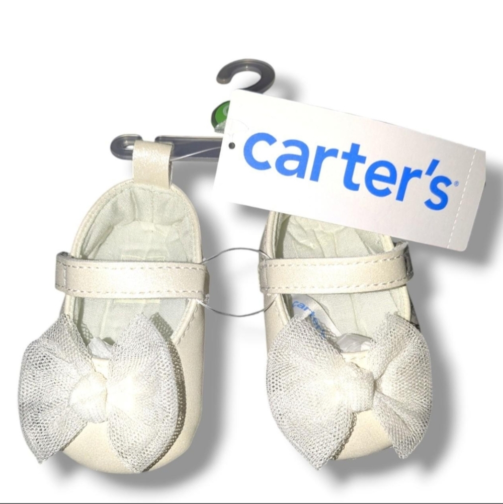 Carter's Ivory Baby Shoes with Mesh Bow